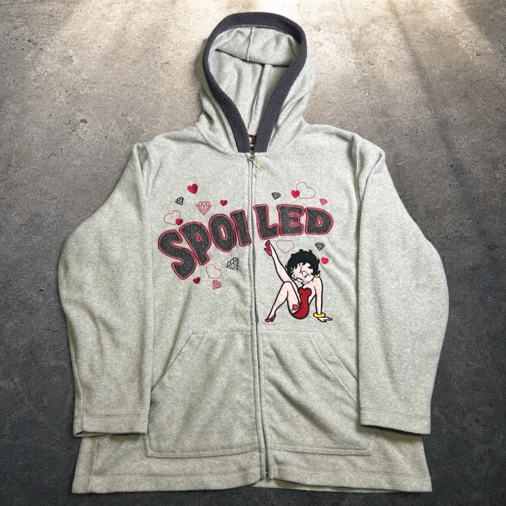 Betty Boop Spoiled Graphic Zip Up Hoodie Gray Y2K Vintage Retro Women's 2XL